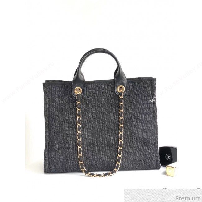 Chanel Toile Large Deauville Canvas Shopping Bag Black 2019 (YD-9040473)