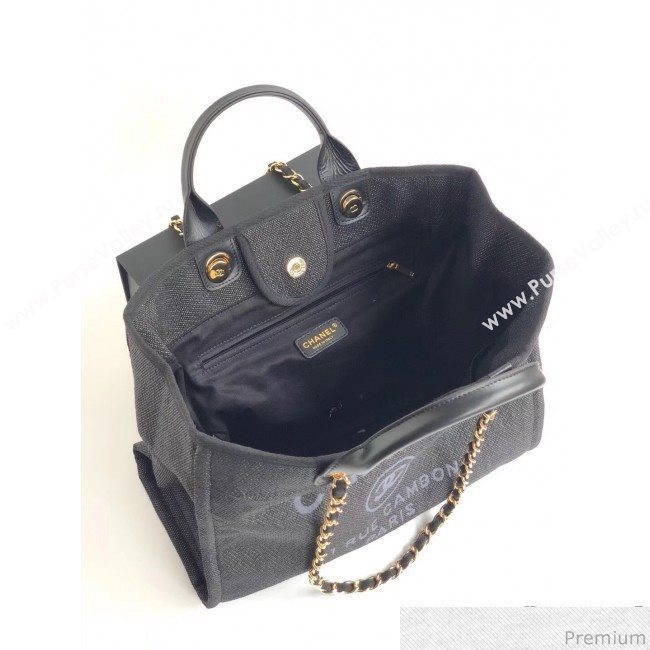Chanel Toile Large Deauville Canvas Shopping Bag Black 2019 (YD-9040473)
