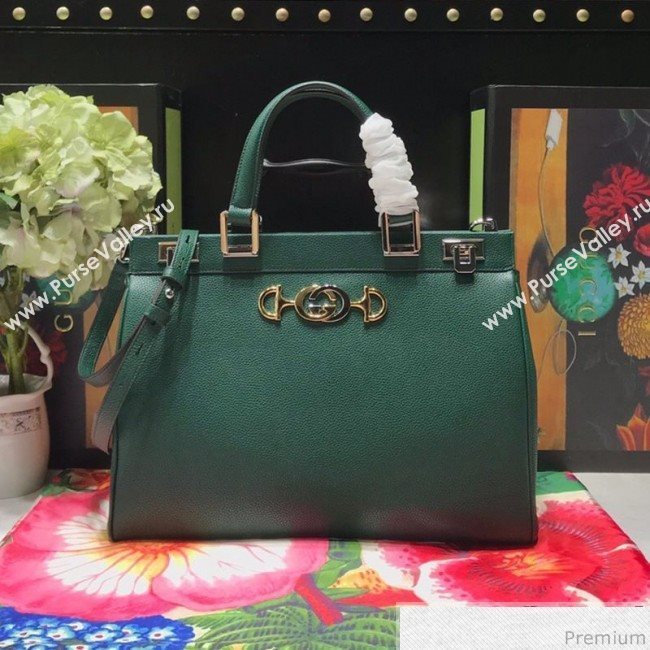 Gucci Zumi Grainy Leather Medium Top Handle Bag ‎564714 Green 2019 (JM-9041218)