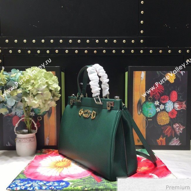 Gucci Zumi Grainy Leather Medium Top Handle Bag ‎564714 Green 2019 (JM-9041218)