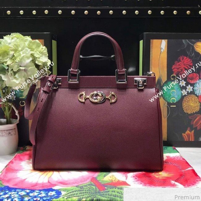 Gucci Zumi Grainy Leather Medium Top Handle Bag ‎564714 Burgundy 2019 (JM-9041219)