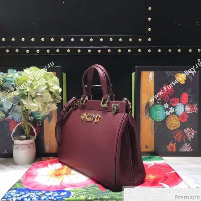 Gucci Zumi Grainy Leather Medium Top Handle Bag ‎564714 Burgundy 2019 (JM-9041219)