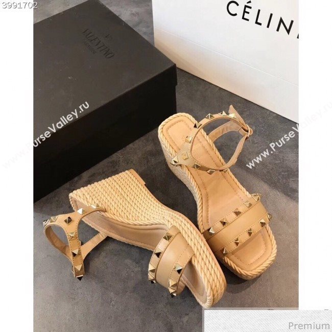 Valentino VLTN Rockstud Wedge Sandals Pink 2019 (EM-9030929)