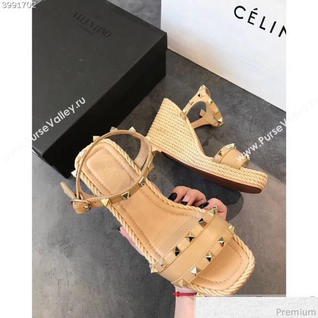 Valentino VLTN Rockstud Wedge Sandals Pink 2019 (EM-9030929)