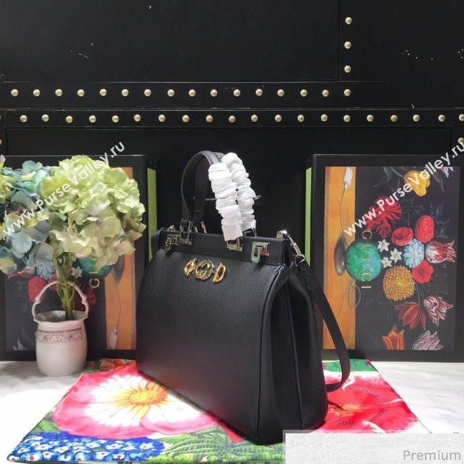 Gucci Zumi Grainy Leather Medium Top Handle Bag ‎564714 Black 2019 (JM-9041220)