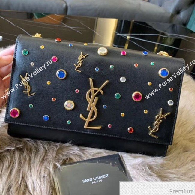 Saint Laurent Kate Crystal Flap Bag 364051 Black 2019 (JUND-9040857)