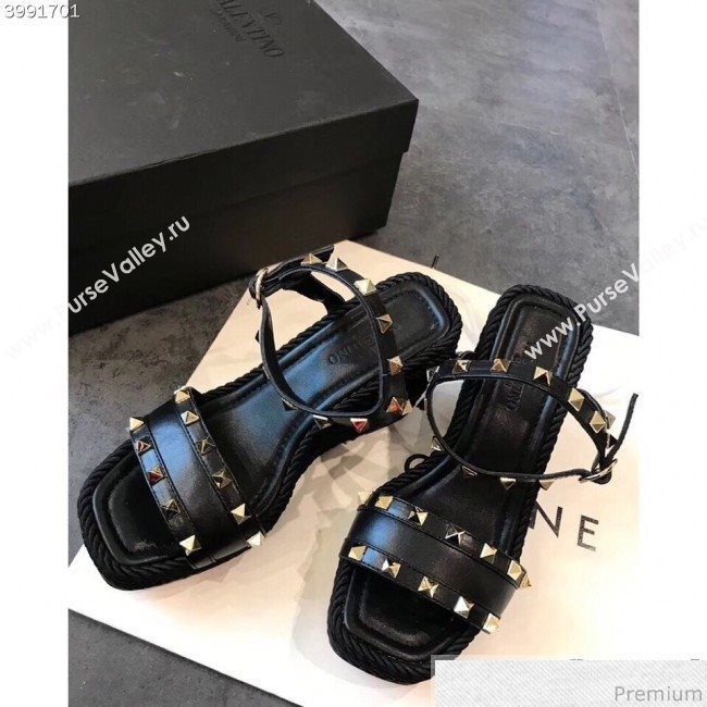 Valentino VLTN Rockstud Wedge Sandals Black 2019 (EM-9030930)