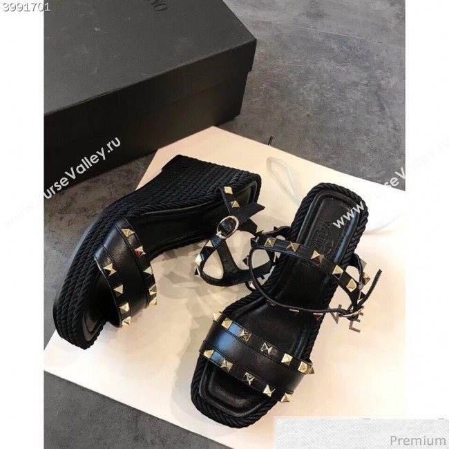 Valentino VLTN Rockstud Wedge Sandals Black 2019 (EM-9030930)