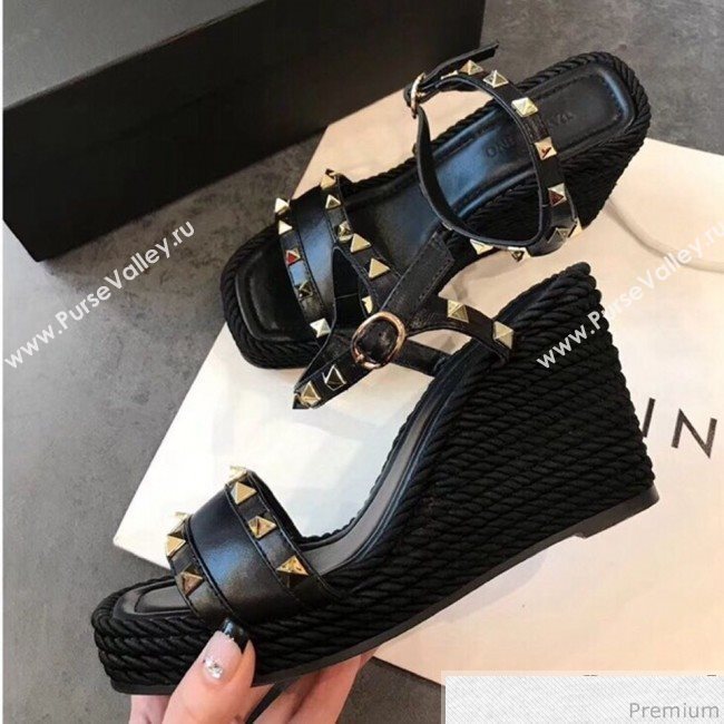 Valentino VLTN Rockstud Wedge Sandals Black 2019 (EM-9030930)