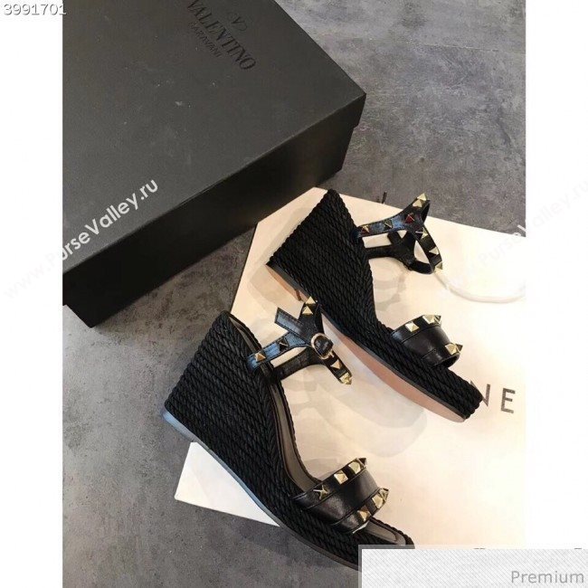 Valentino VLTN Rockstud Wedge Sandals Black 2019 (EM-9030930)