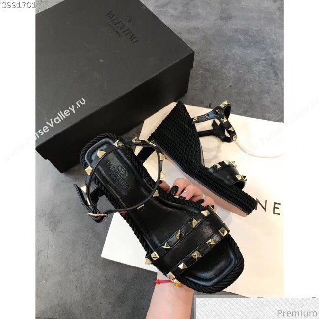 Valentino VLTN Rockstud Wedge Sandals Black 2019 (EM-9030930)