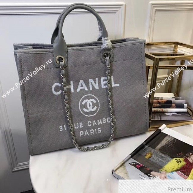 Chanel Toile Large Deauville Canvas Shopping Bag Grey 2019 (ZT-900472)