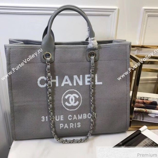 Chanel Toile Large Deauville Canvas Shopping Bag Grey 2019 (ZT-900472)