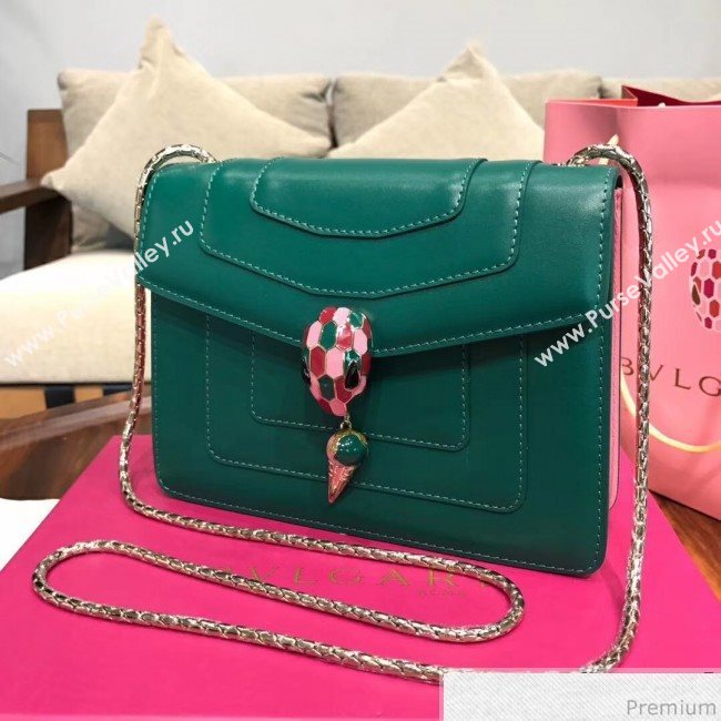 Bvlgari Serpenti Forever Flap Shoulder Bag 20cm Green/Pink (BGJ-9041143)