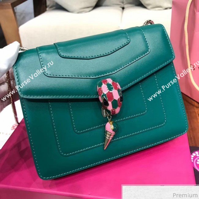 Bvlgari Serpenti Forever Flap Shoulder Bag 20cm Green/Pink (BGJ-9041143)
