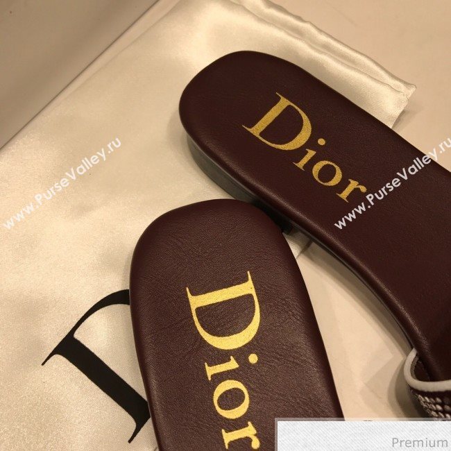 Dior Crystal Flat Slide Sandals Burgundy 2019 (ANDI-9041651)