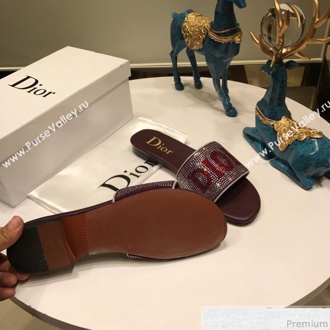 Dior Crystal Flat Slide Sandals Burgundy 2019 (ANDI-9041651)