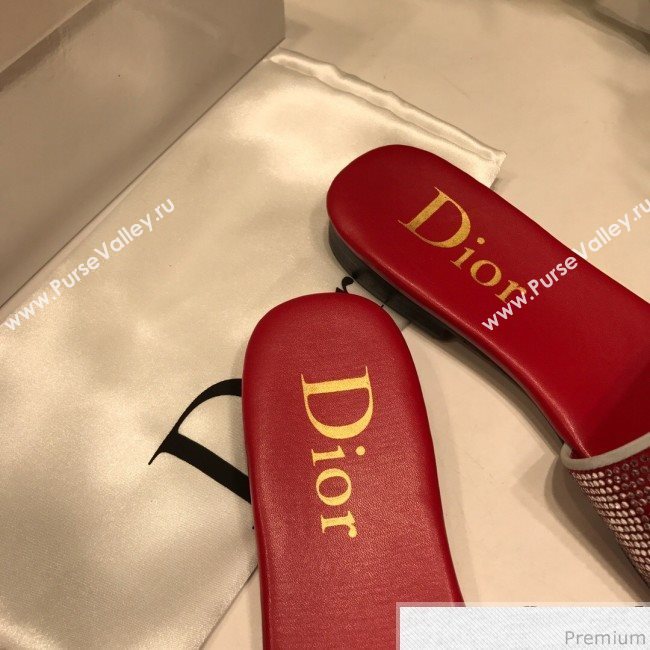 Dior Crystal Flat Slide Sandals Red 2019 (ANDI-9041652)