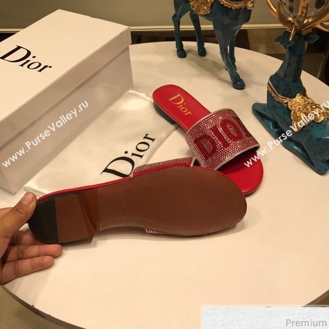 Dior Crystal Flat Slide Sandals Red 2019 (ANDI-9041652)