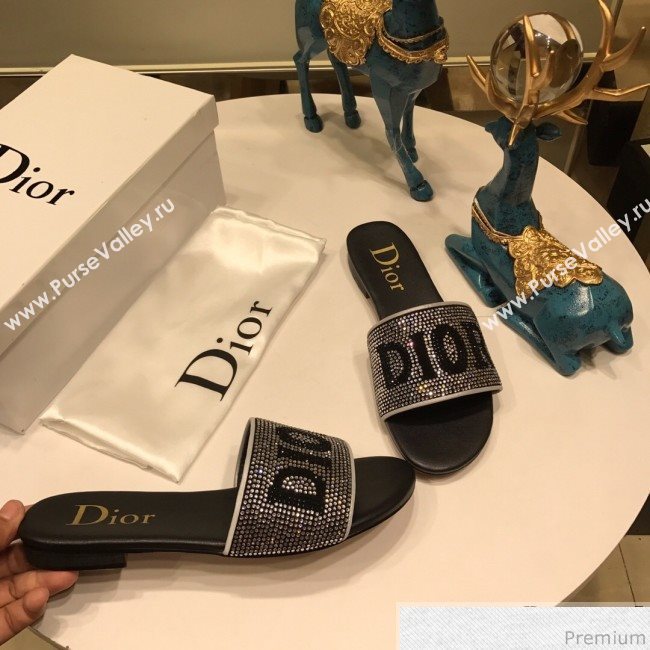 Dior Crystal Flat Slide Sandals Black 2019 (ANDI-9041653)