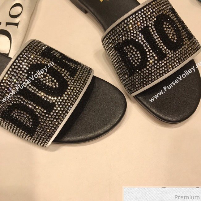Dior Crystal Flat Slide Sandals Black 2019 (ANDI-9041653)