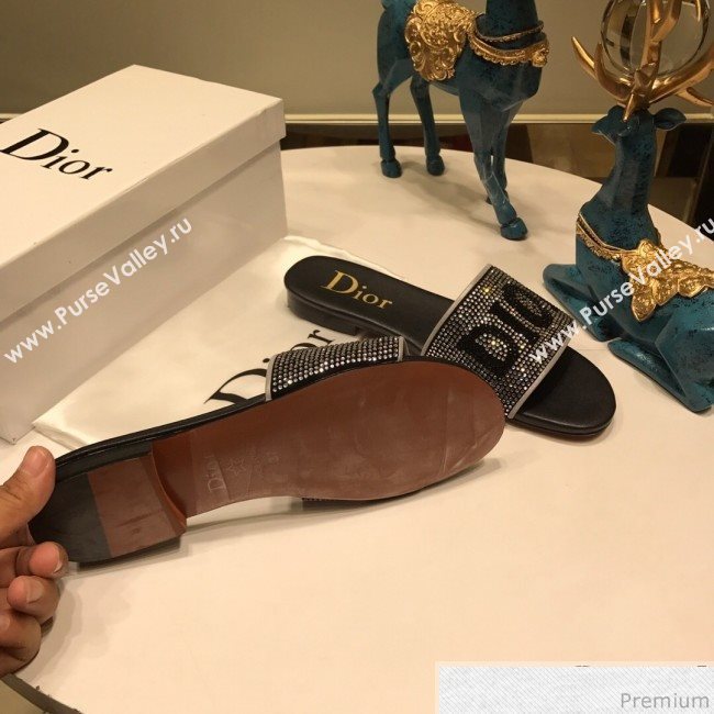Dior Crystal Flat Slide Sandals Black 2019 (ANDI-9041653)