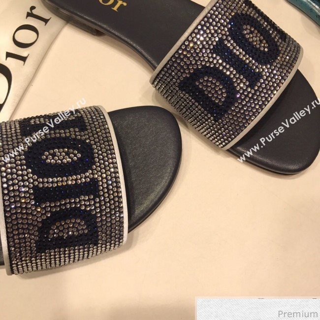 Dior Crystal Flat Slide Sandals Blue 2019 (ANDI-9041654)