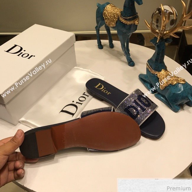 Dior Crystal Flat Slide Sandals Blue 2019 (ANDI-9041654)