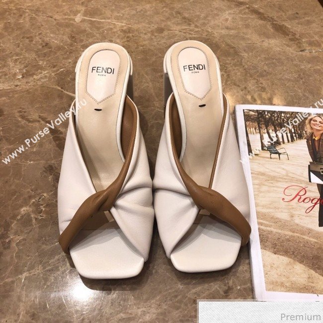 Fendi Soft Lambskin Heel Sabots Twist Sandals White 2019 (DLY-9041659)