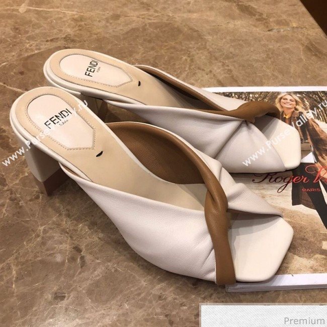 Fendi Soft Lambskin Heel Sabots Twist Sandals White 2019 (DLY-9041659)