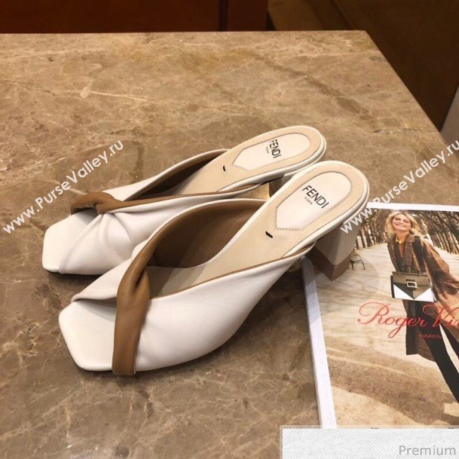 Fendi Soft Lambskin Heel Sabots Twist Sandals White 2019 (DLY-9041659)