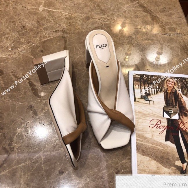 Fendi Soft Lambskin Heel Sabots Twist Sandals White 2019 (DLY-9041659)