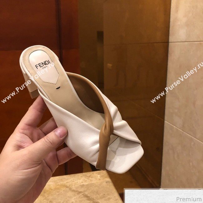 Fendi Soft Lambskin Heel Sabots Twist Sandals White 2019 (DLY-9041659)
