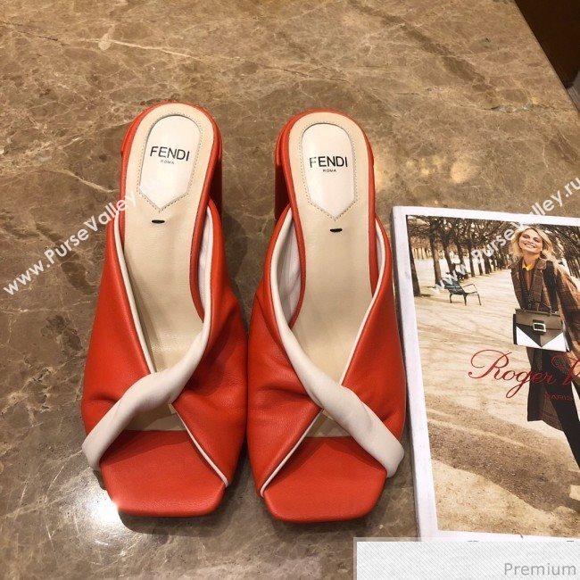 Fendi Soft Lambskin Heel Sabots Twist Sandals Bright Orange 2019 (DLY-9041660)