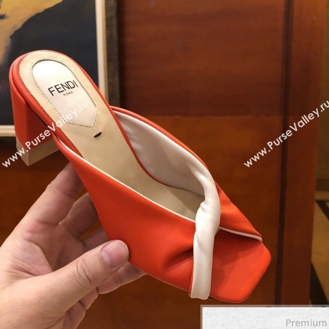 Fendi Soft Lambskin Heel Sabots Twist Sandals Bright Orange 2019 (DLY-9041660)