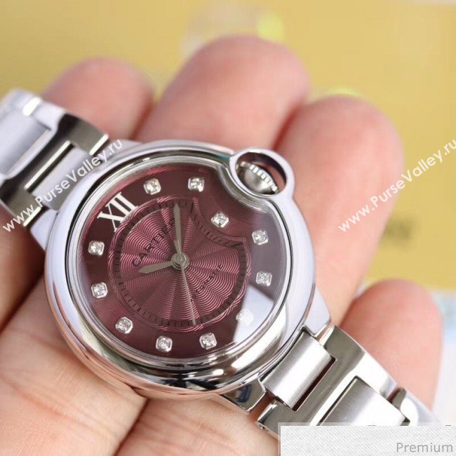 Cartier Classic Mechanical Watch Burgundy 33MM 07 2019 (KN-9041199)