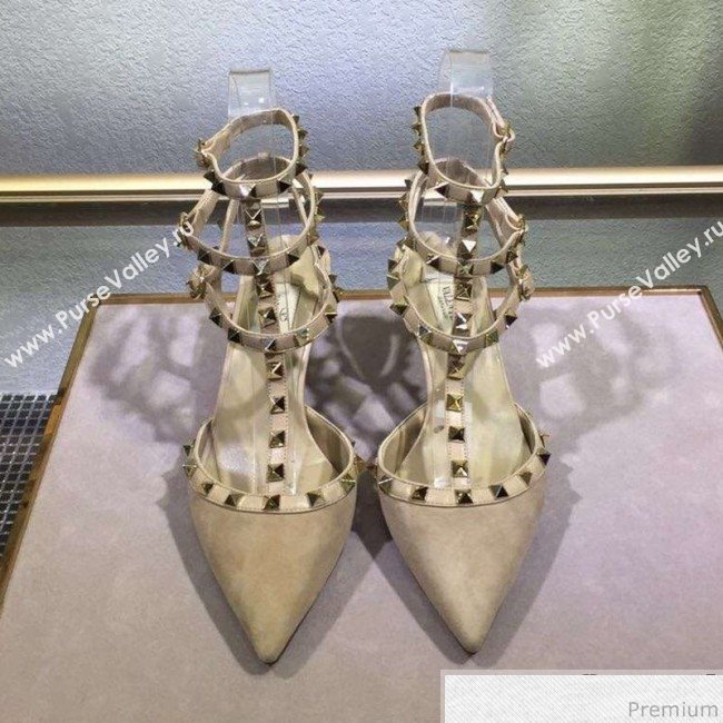 Valentino Rockstud Suede Ankle Mid-Heel Sandals Nude (XINL-9041251)