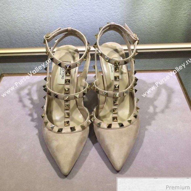 Valentino Rockstud Suede Ankle Heel Sandals Nude (XINL-9041245)
