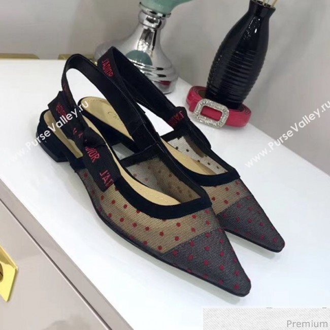 Dior Slingback Flat Red Dotted Mesh Sandals 2019 (JINC-9041254)