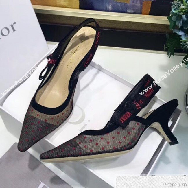 Dior Slingback Mid-Heel Red Dotted Mesh Sandals 2019 (JINC-9041252)
