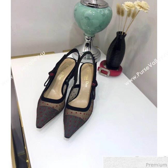 Dior Slingback Mid-Heel Red Dotted Mesh Sandals 2019 (JINC-9041252)