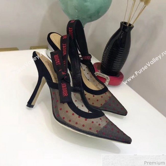 Dior Slingback High-Heel Red Dotted Mesh Sandals 2019 (JINC-9041253)