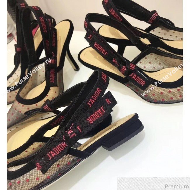 Dior Slingback Mid-Heel Red Dotted Mesh Sandals 2019 (JINC-9041252)