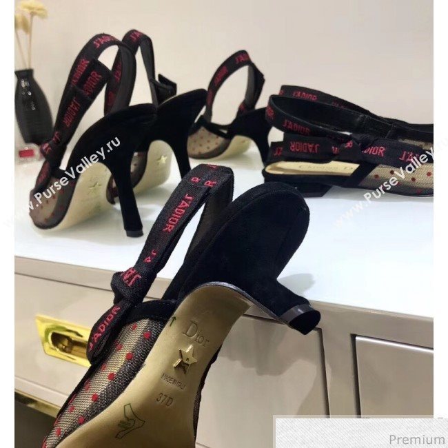 Dior Slingback Mid-Heel Red Dotted Mesh Sandals 2019 (JINC-9041252)