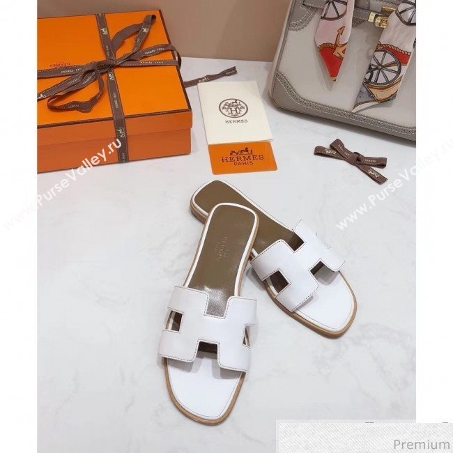 Hermes Oran H Slide Flat Sandals White (KER-9031363)