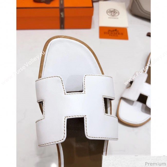 Hermes Oran H Slide Flat Sandals White (KER-9031363)