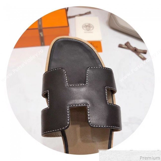 Hermes Oran H Slide Flat Sandals Black (KER-9031364)