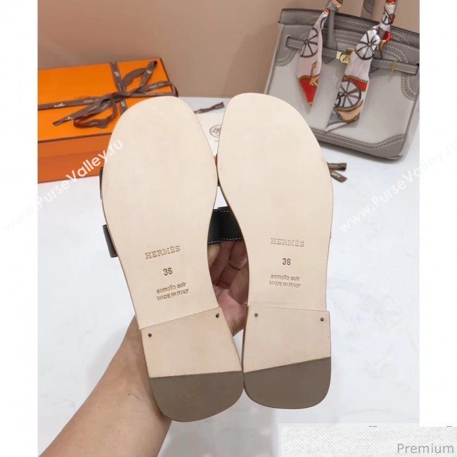 Hermes Oran H Slide Flat Sandals Black (KER-9031364)