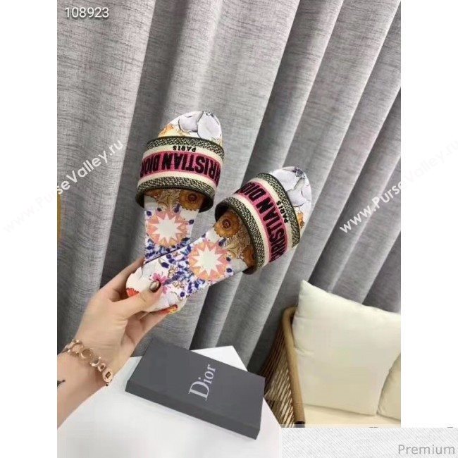 Dior Dway Embroidered Cotton Flat Slide Sandals Pink 2019 (LEG-9031163)