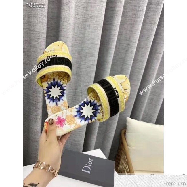 Dior Dway Embroidered Cotton Flat Slide Sandals Yellow 2019 (LEG-9031164)
